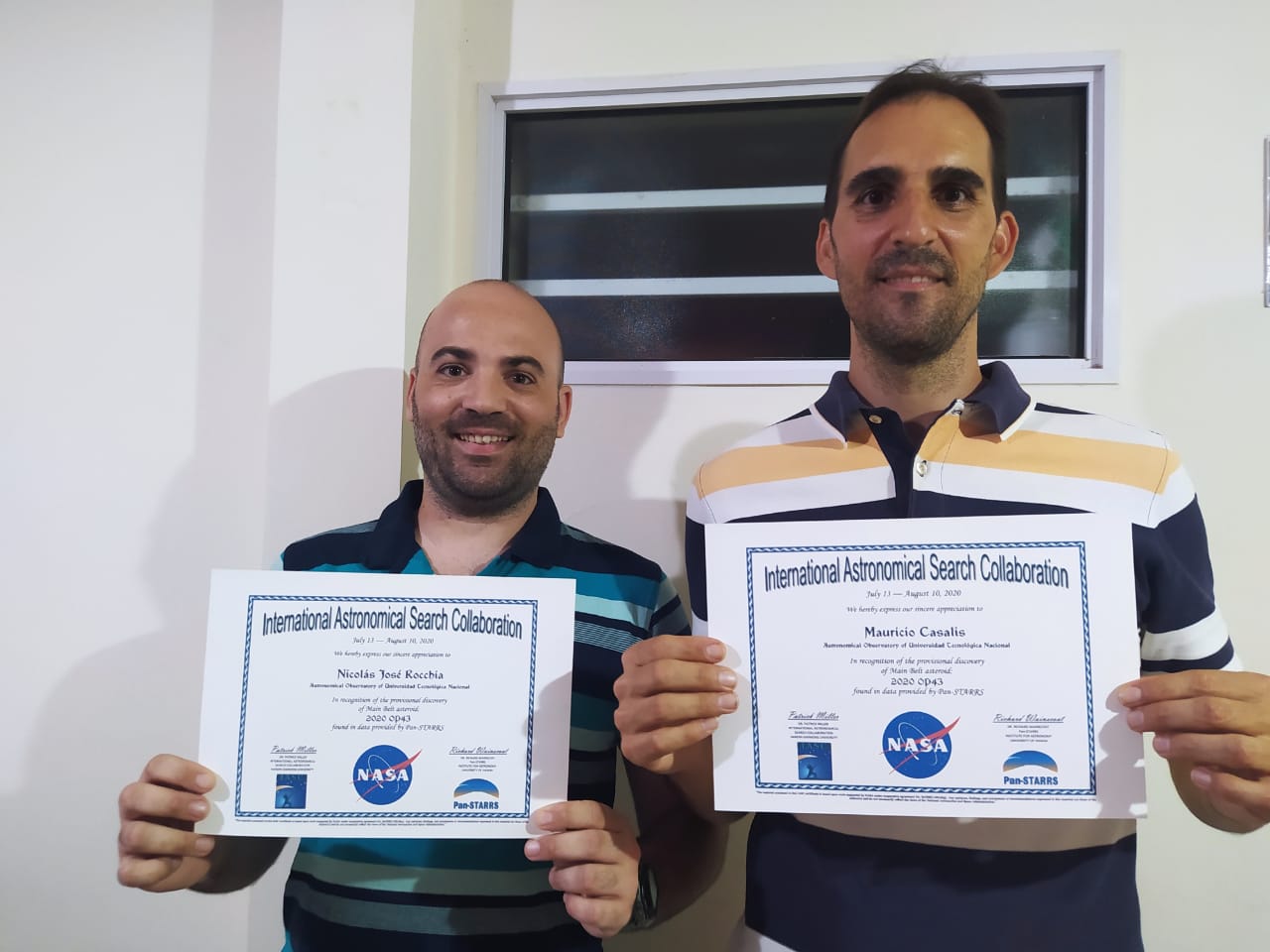 Los Investigadores Ing. Mauricio Casalis (Derecha) y Nicolás Rochia (Izquierda) descubrieron y reportaron el posible nuevo Asteroide 2020 OP43. Image